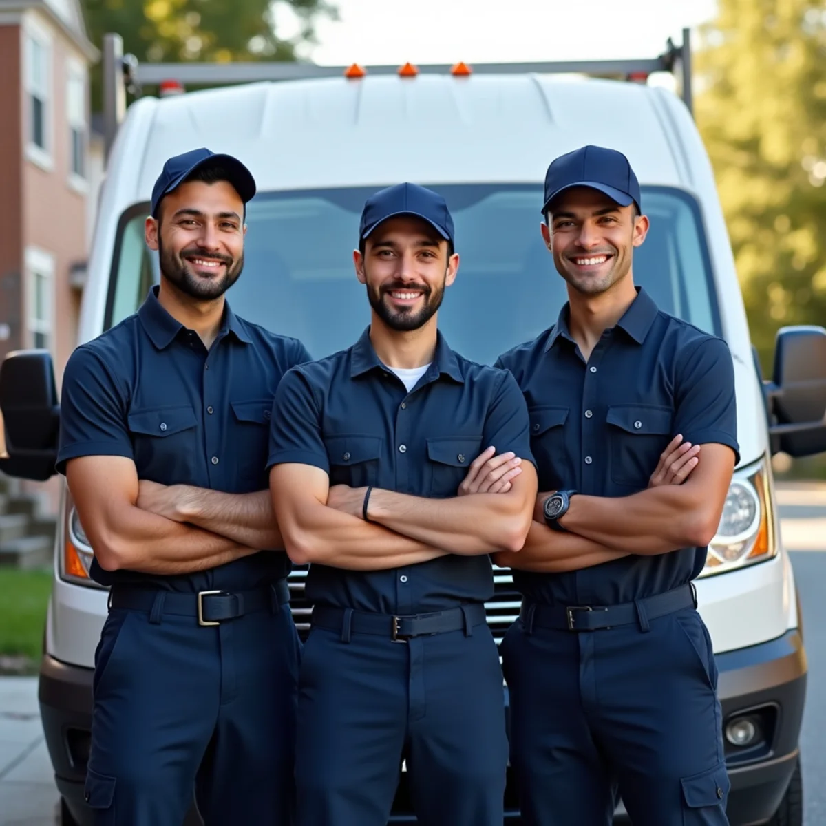 J&S HVAC Expert bilingual technician team outside a service van in Queens, NY