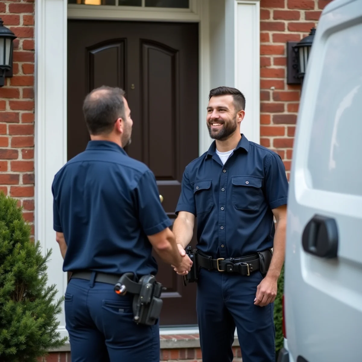 Satisfied Queens homeowner greeting a J&S HVAC Expert technician